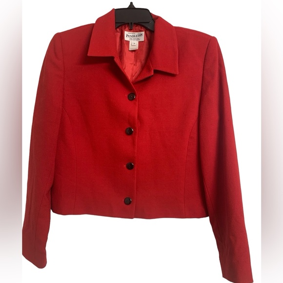 Pendleton Jackets & Blazers - Pendleton 100% Virgin Wool Red Cropped Blazer Size 8